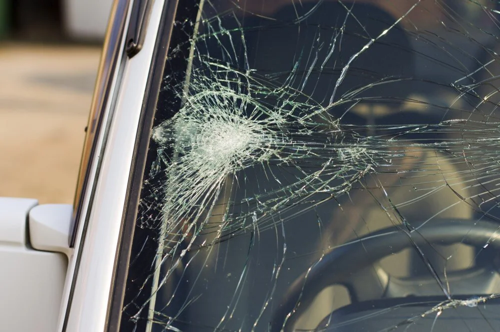 Severely damaged windshield